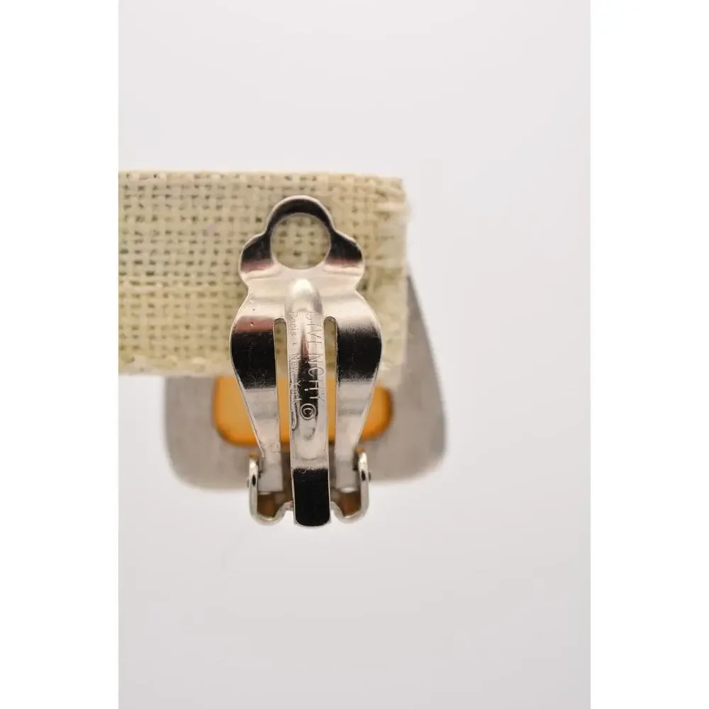 Givenchy Vintage Logo Clip On Earrings Gripoix Poured Glass Pewter Signed BinH